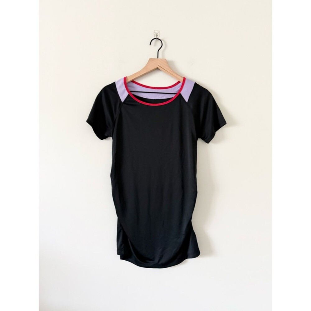 NWT Isabel Maternity Black Short Sleeve Performance Top with Pink Detail Size XS